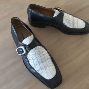 Men's Black and White Leather Dress Shoes
